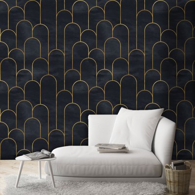 Χρυσοί κύλινδροι στο μαύρο, Line Art, Ταπετσαρίες Τοίχου, 100 x 100 εκ.